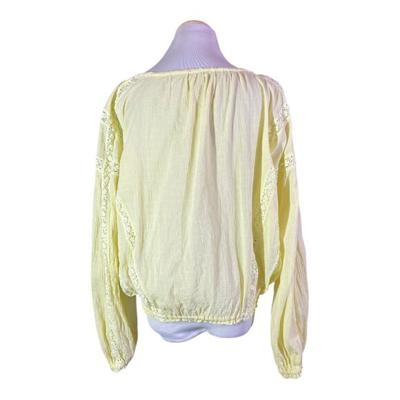 Free People Size XS Maria Embroidered Top Pale Yellow Cropped Blouse Lace - Picture 9 of 13